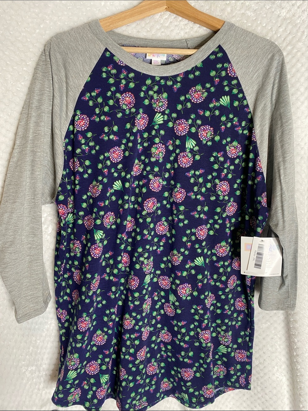 LuLaRoe Randy Top Floral Raglan Style with Gray Sleeves